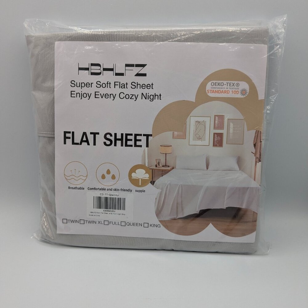 HBHLFZ Twin Flat Sheet Ultra Soft Polyester Light Gray 96"x66" NEW Sealed Pkg